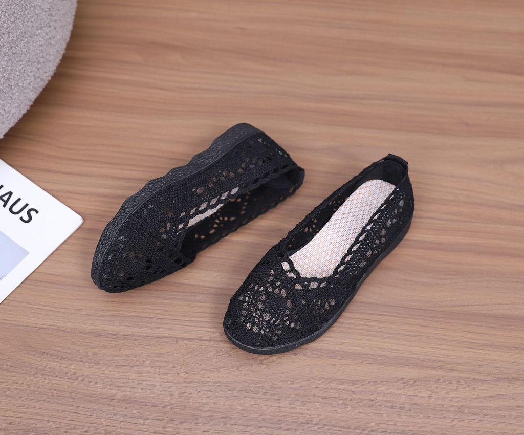 Women's Ethnic Style Mesh Lace Flat Shoes - Breathable & Comfortable