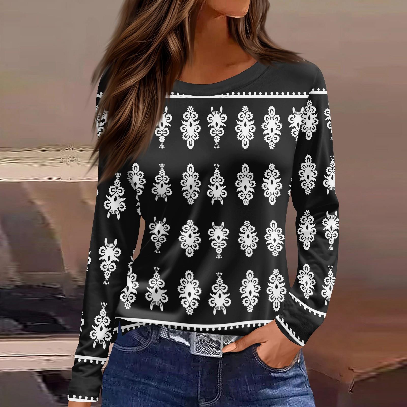 

Женский повседневный топ с длинным рукавом и принтом, с круглым вырезом XXL чёрный