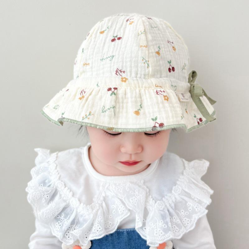 

Spring Baby Girls Hat Floral Cotton Infant Fisherman Hats Outdoor Travel Sun Protection Princess Sweet Accessories 3-24M зелений