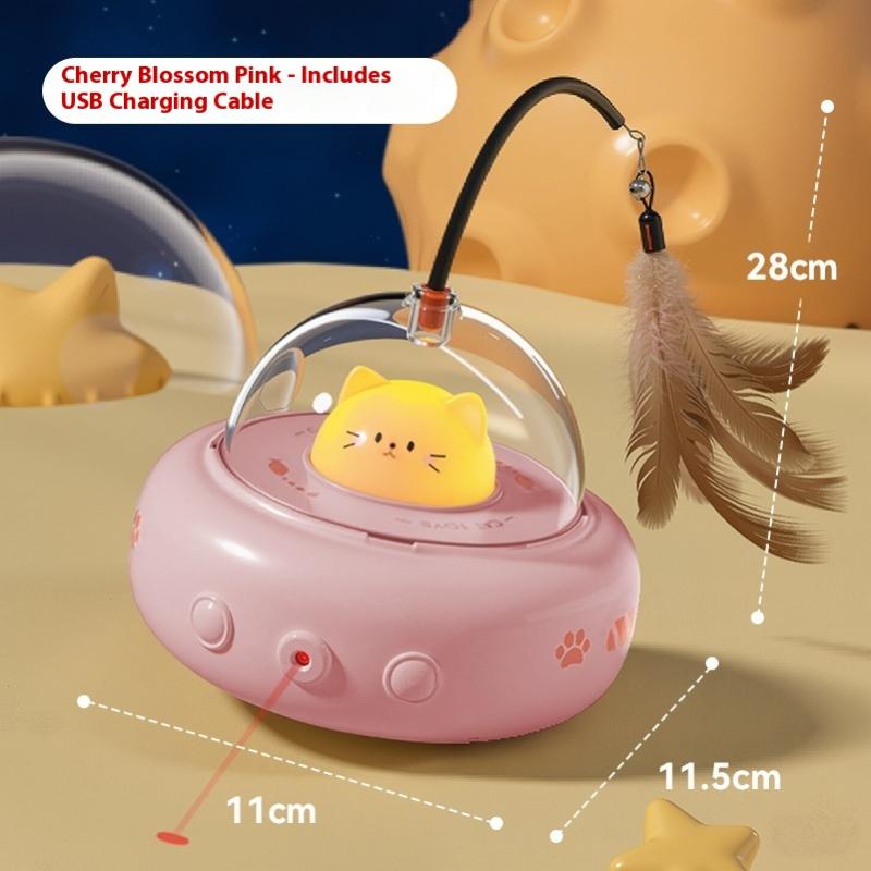 Tumbler Cat Teaser Toy With Removable Feathers & Bells - Self Amusing Kitten Play Wand Easy To Clean And Reassemble