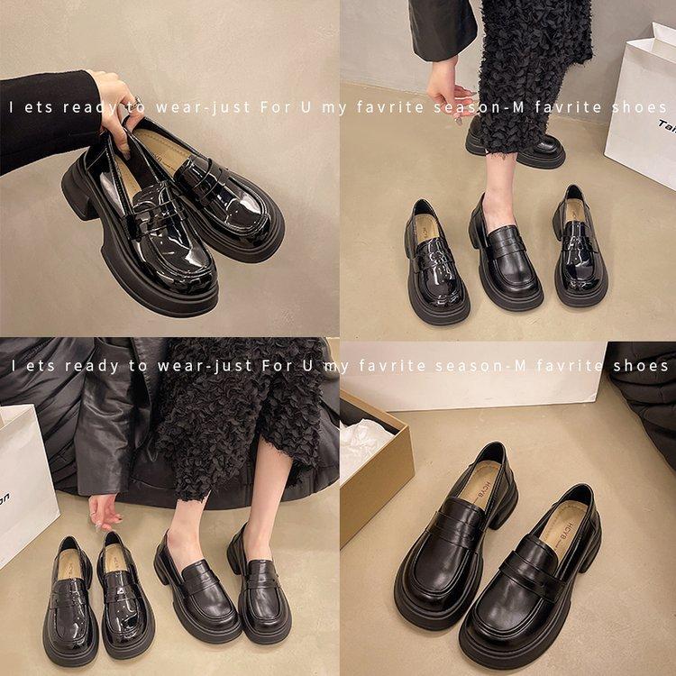 Round Head Platform Loafer Single Shoes Women's Black College Style Jk Small Leather Shoes Versatile British 2025 New One-pedal Tide