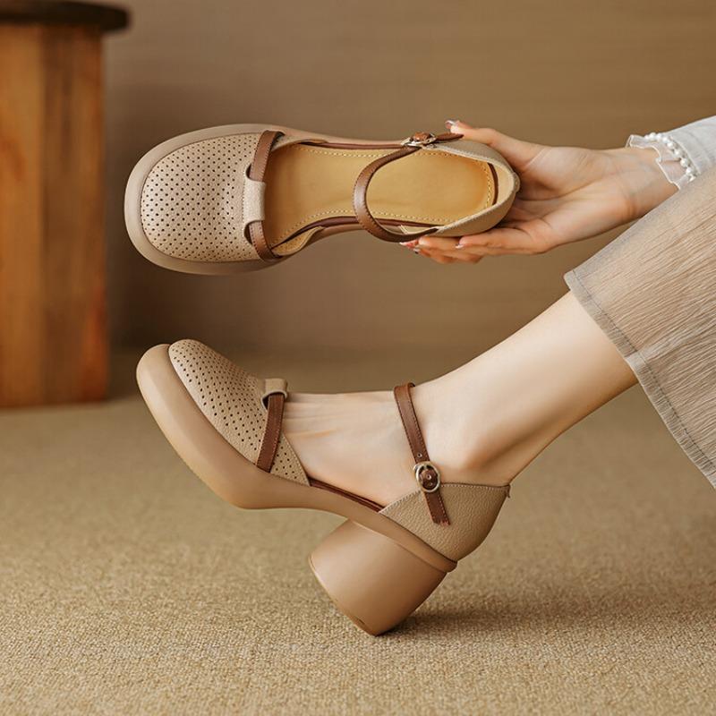 Baotou Thick-soled One-piece Slip-on Roman-style Sandals, Slip-on Shoes with Holes, French-style Thick Heel High Heels