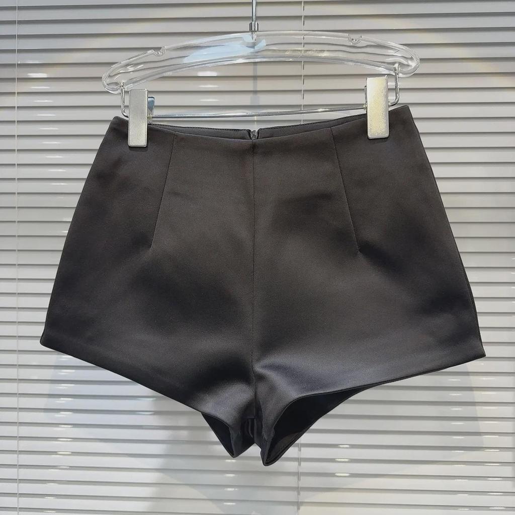 2024 Jaro Korejsko-Francouzský Styl Šortky A-Střihu s Vysokým Pasem ze Saténu