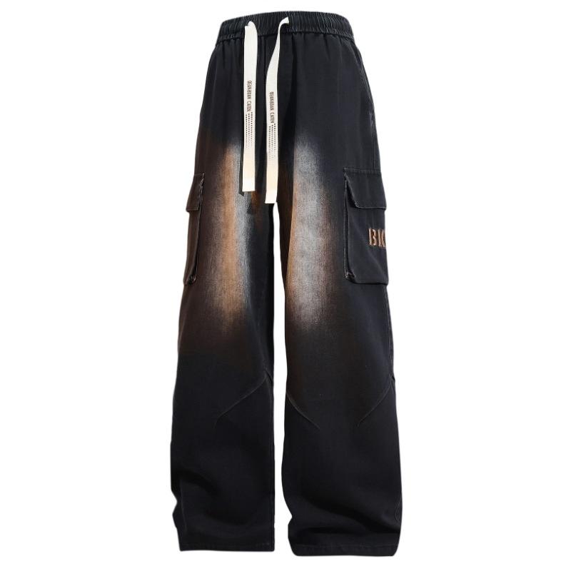 

Джинсы больших размеров для мужчин, широкие брюки на весну и лето, свободные прямые рабочие брюки, повседневные брюки для мужчин L чёрный