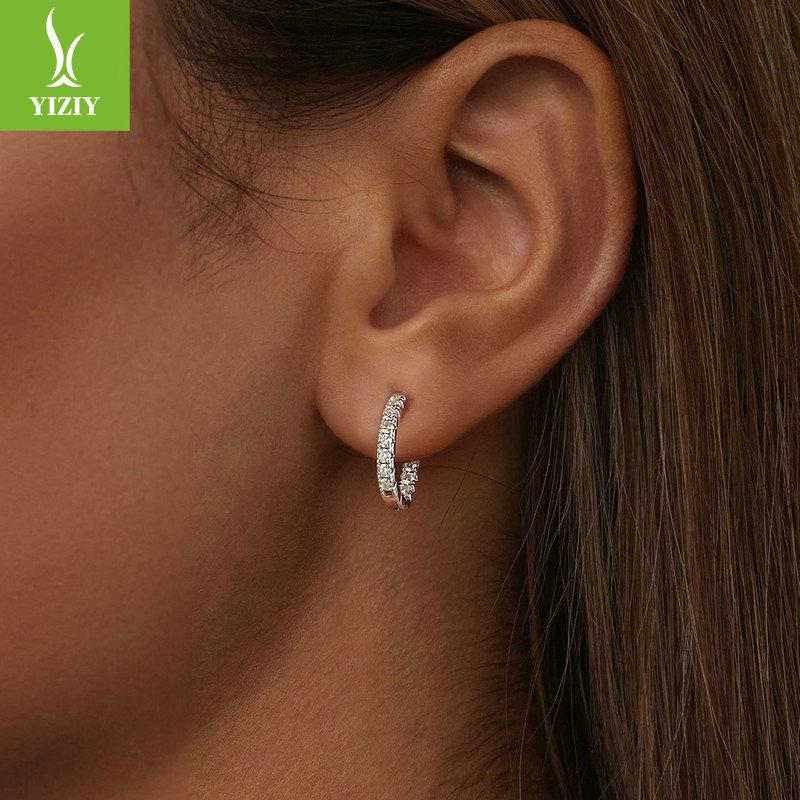 Shining Moissanite Ear Buckle Women'S Classic Luxury Versatile S925 Sterling Silver Earrings Earrings