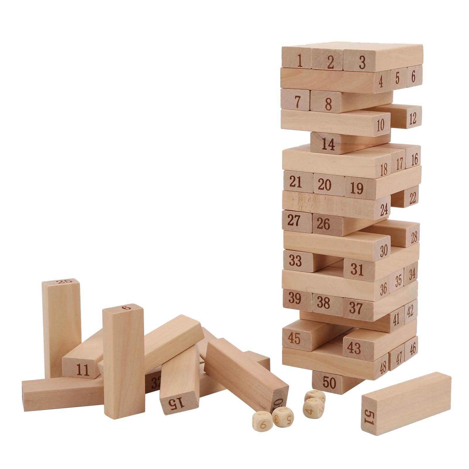 Desktop 51Pcs Blocks Stacking Toy Wooden Blocks Tumble Tower Building Toy for Kids Adults