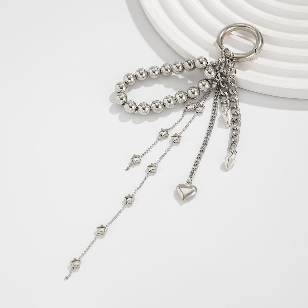 Elegant Heart Keychain Beads Key Pendant Heart Bag Decoration Alloy Texture Key Holder Suitable for Present Giving