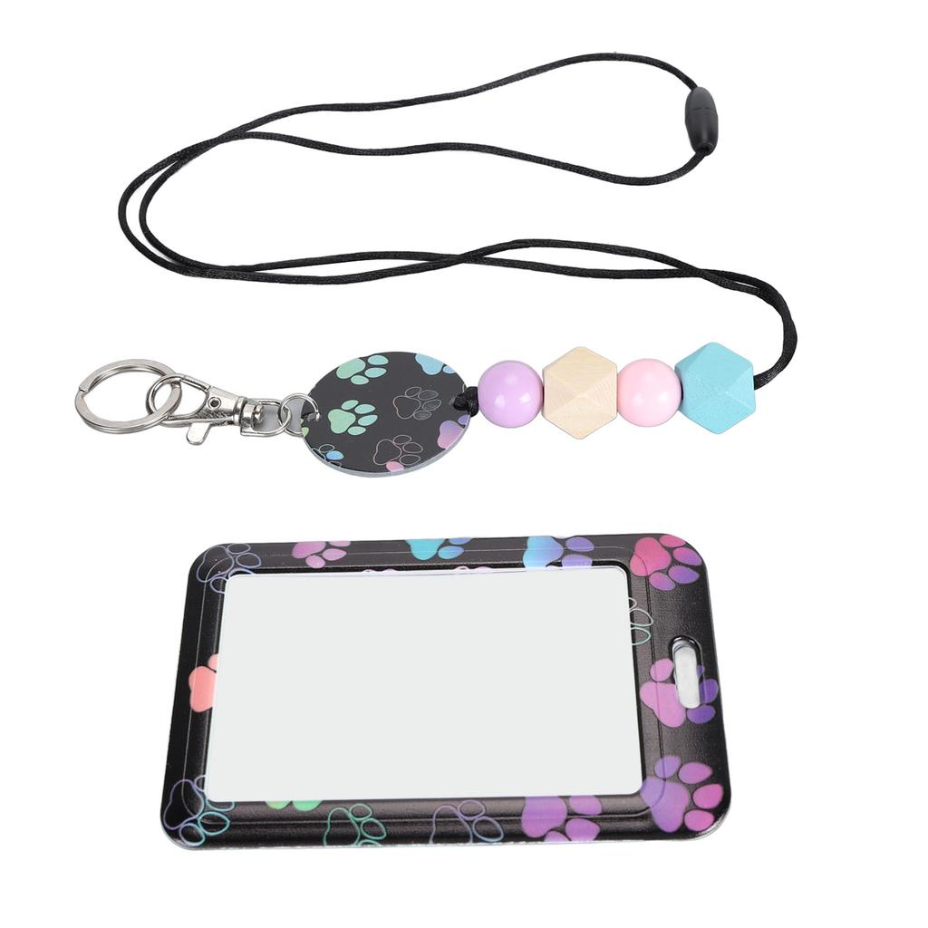 Beaded Lanyard with ID Holder Portable Teacher Lanyard for ID Badge Card Retractable Beaded Lanyard
