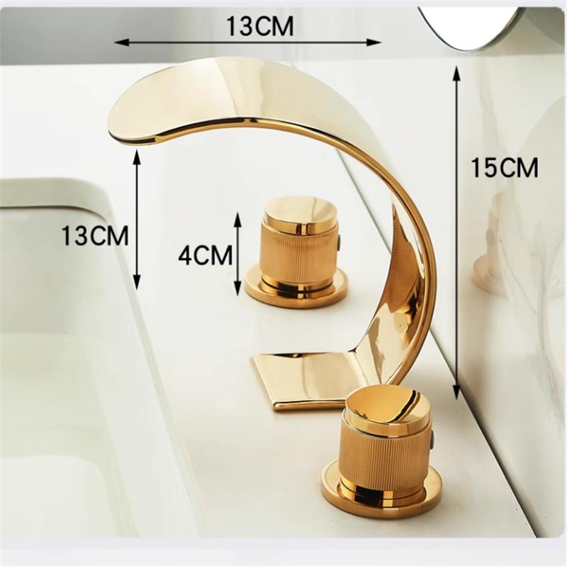 Tuqiu Badezimmerarmatur Gold Weitverbreitet 8' Waschtischarmatur Messing Wasserfallhahn 3-Loch Waschtischmischer Heiß Kalt Duschraum Waschbeckenarmatur