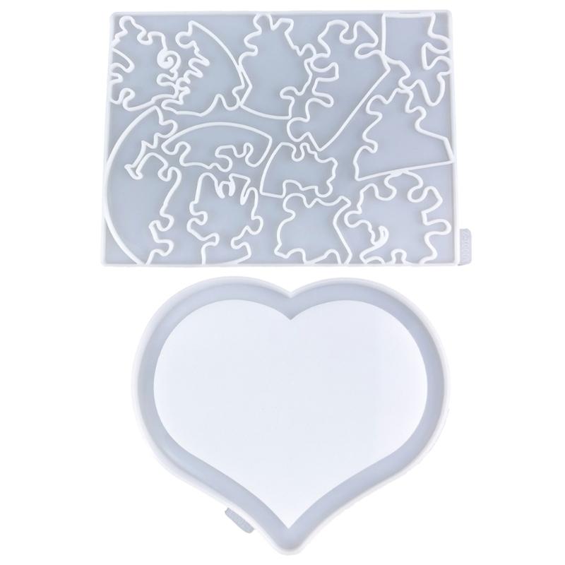 2Pcs Versatile Silicone Heart Puzzle Molds Silicone Heart Molds Puzzle Ornament Crafting Mould Set for Craft Enthusiasts 1