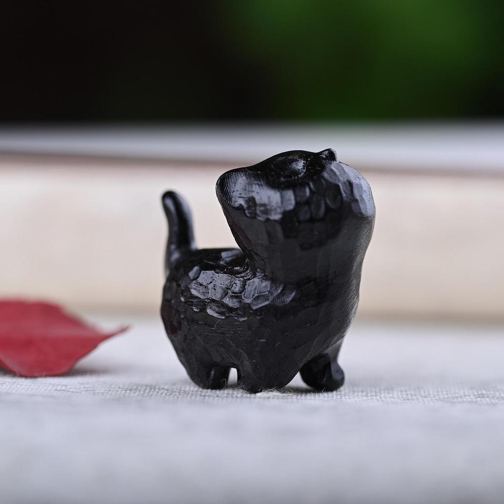 Geschnitztes Grünes Sandelholz Niedliche Katze Figur – Kreatives Hölzernes Tier Souvenir Geschenk