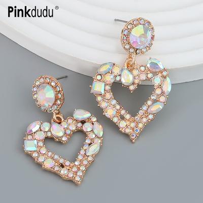 Moda 3 cores strass coração brincos romântico luxo multicolorido zircão amor brinco para mulheres jóias pd1323