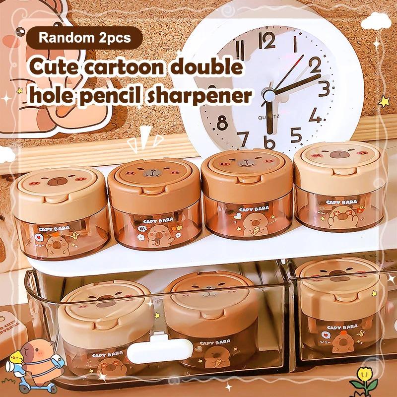 24 Piece Cute Cartoon Capybara Pencil Sharpener Set Kawaii Double-Hole Mini Design Perfect Student Prizes Stationery Gifts