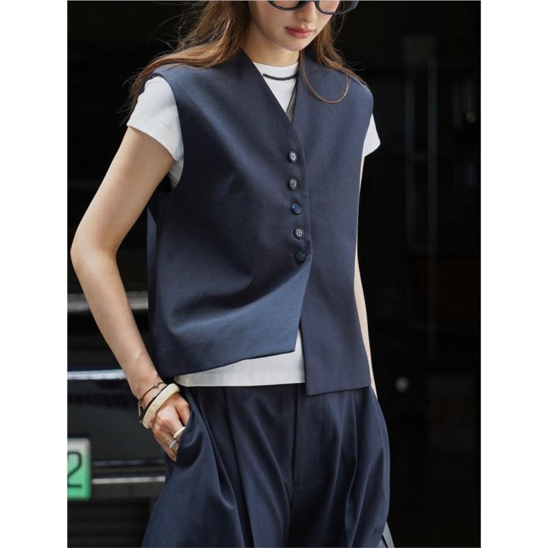 Johnature Simple Short Vest Long Pants Women Two Pieces Set Spring French Casual Long Pants Sets