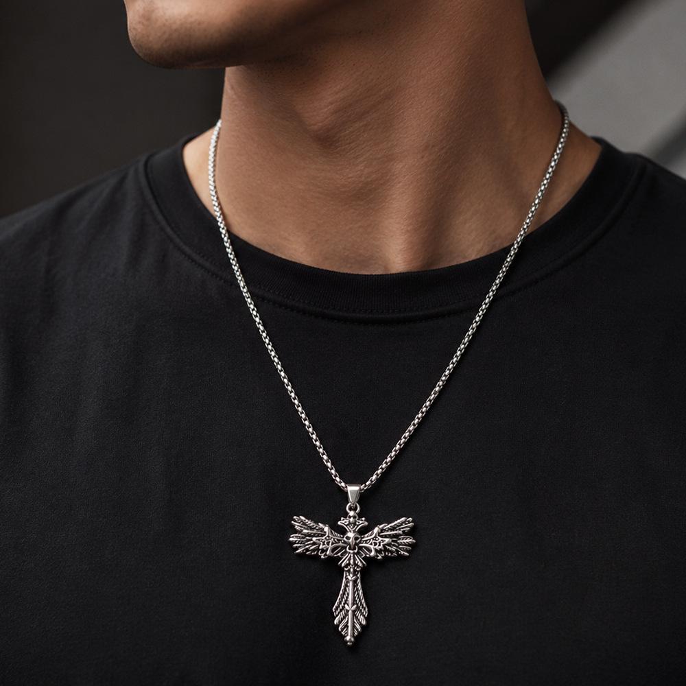 Men's Trendy Dark Hip Hop Necklace with Vintage Horus Eye Cross Pendant