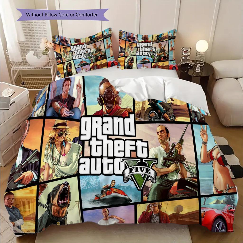 Vibes Vice City Crime Glamour Three-piece Set (1 * Duvet Cover + 2 * Pillowcase, Without Core) 2D Flat Bedding Set Soft and Comfortable
