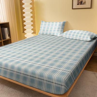 1 Simple Modern Grid Geometry Printed Matte Fitted Sheet, Bedroom Printed Bed Cover, Bedding (Excluding Pillowcases)