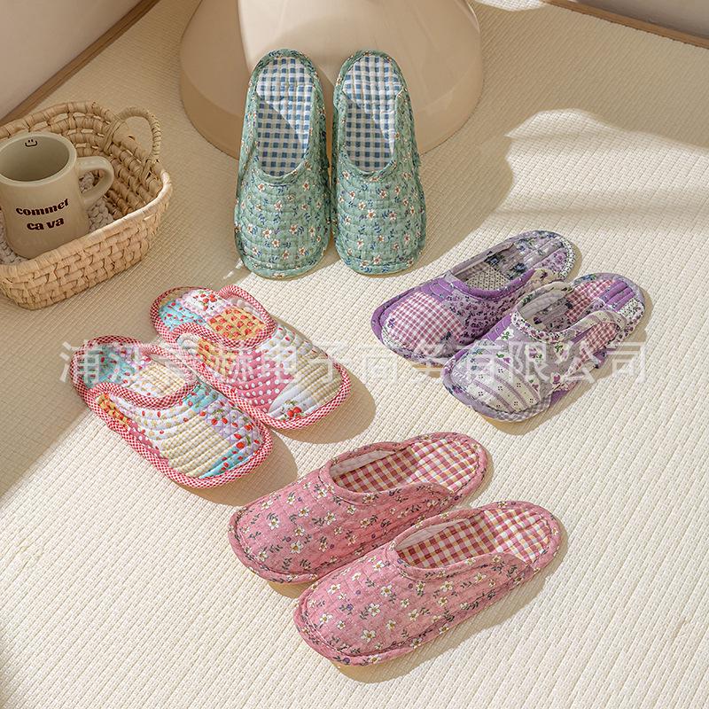 Silent Pure Cotton Closed-Toe Slippers: Washable, Four Seasons, Slip-Resistant Cloth Bottom for Couples