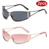 Protective Glasses 2pcs Y2K Metal Frame Square Sunglasses Hollowed Out Future Sense Of Technology  Girls Net Red Sunglasses