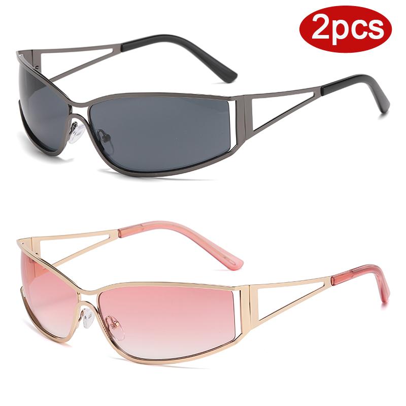 Protective Glasses 2pcs Y2K Metal Frame Square Sunglasses Hollowed Out Future Sense Of Technology Girls Net Red Sunglasses