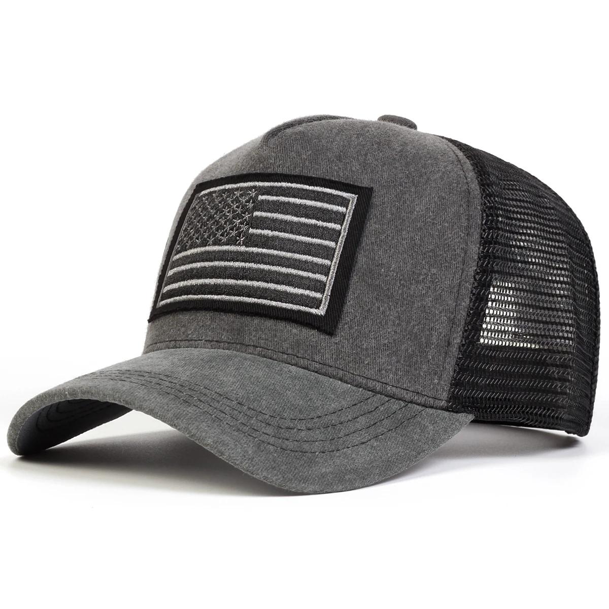 

Unisex American Flag Embroidery Washed Baseball Net Caps Spring And Summer Outdoor Adjustable Casual Hats Sunscreen Hat