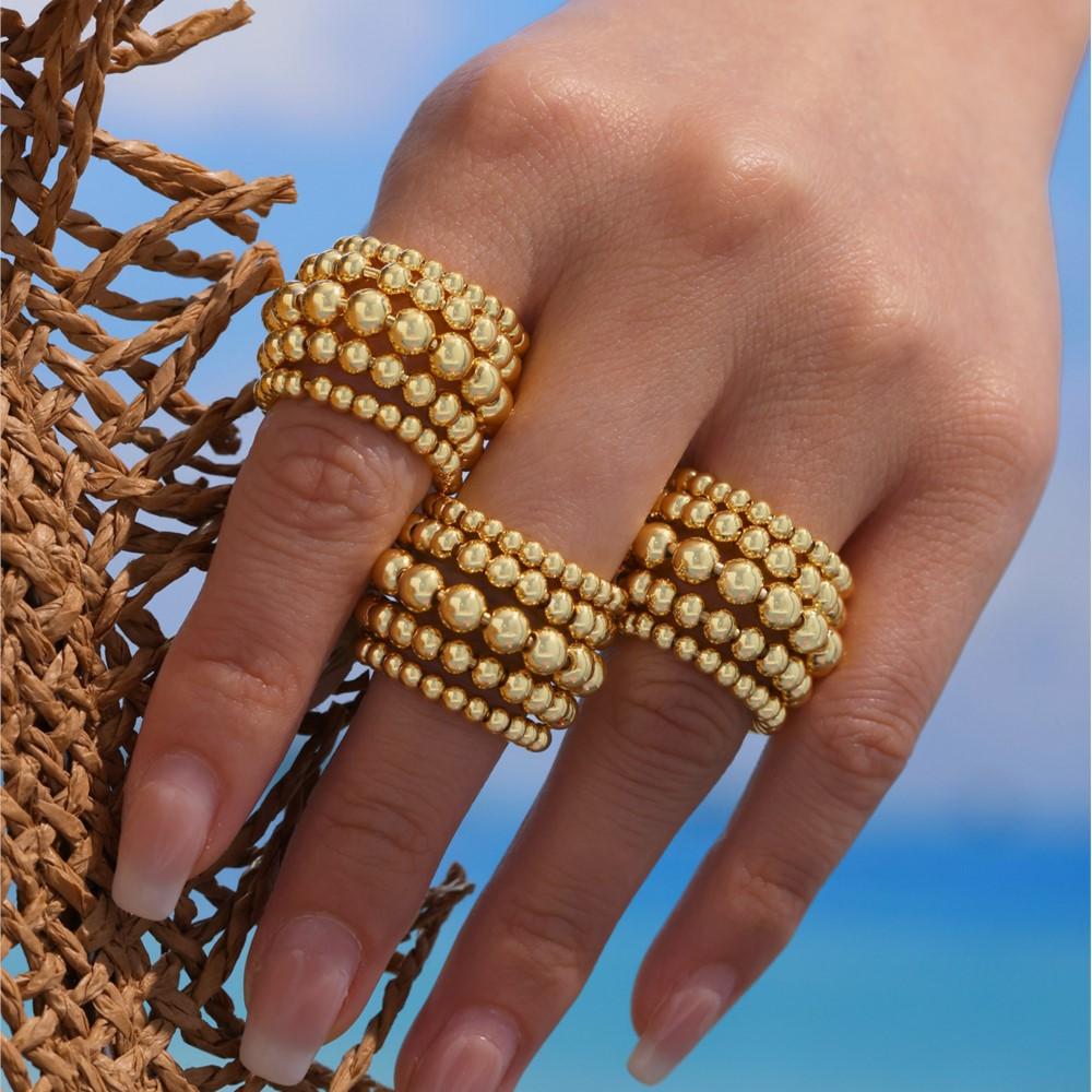 Multi Layer Beads Ring In Stainless Steel 18k Gold Plated Waterproof No Tarnish Beaded Open Rings For Women Men Couples Jewelry