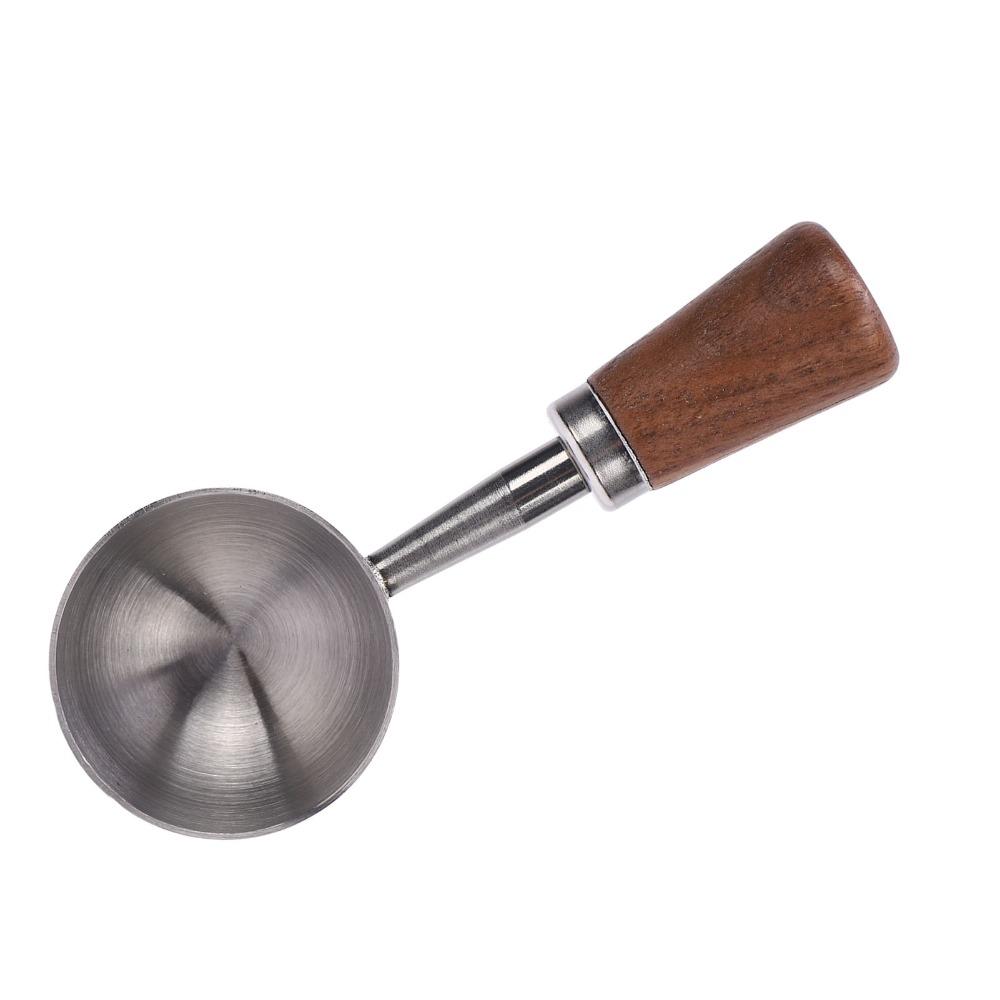 Short Wooden Handle Bean Tea Scoop 304 Stainless Steel Kitchen Utensil Spoon  For Ground Coffee