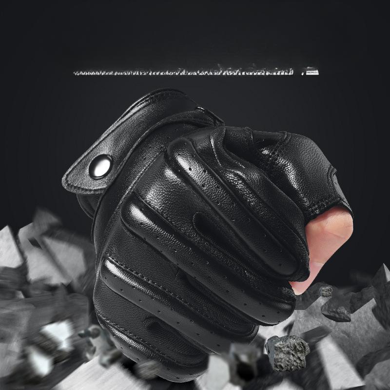 Korean Sheepskin Cycling Gloves Leak Three Fingers Sun Protection and Breathable Outdoor Men's Harley Motorcycle Leather Gloves