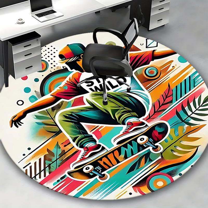 1pz Tappeto Rotondo Skateboarder Stay Wild Design Anime Tappetino per Sedia, Tappeto Antiscivolo per Ufficio, Decorazione Casa, Soggiorno, Camera da Letto, Sala Giochi, Idea Regalo