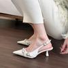 Fashion Hot Selling Women's Fashion Pointy High Heel Summer New Belt Buckle Thin Heel Single Shoe Women Baotou Silver Empty High-heeled
