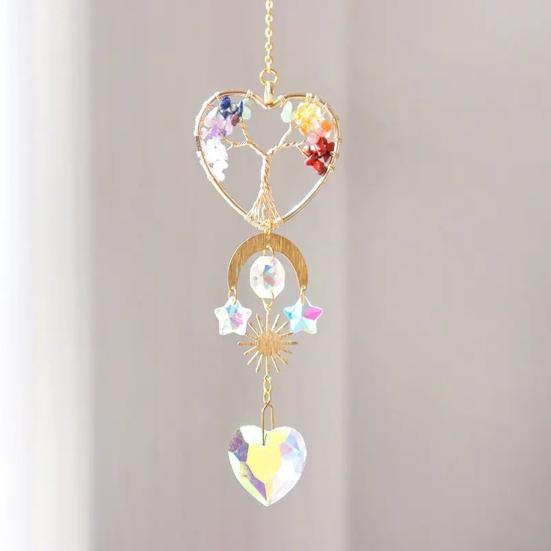 Tree of Life Faux Crystal Suncatcher, Colorful Prism Drop Pendant, Window Hanging Rainbow Maker Ornament for Indoor Outdoor Decor