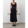 Summer Women's Clothing Vacation Style Fake Button Details with Belt Square Collar Suspenders Midi Skirt Dress 5029124