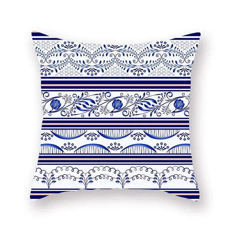 Blue Mandala Flower Geometric Print Pillowcase Living Room Sofa Bedroom Car Office Cushion Cover Home Decoration Ornament