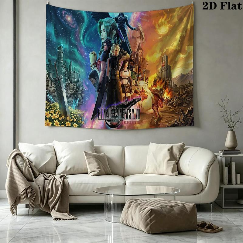 ffvii Game Wall Tapestry Aesthetic Wall Hanging Printed Fabric Blanket Decorative Tapestries for Bedroom Living Room Home Decor