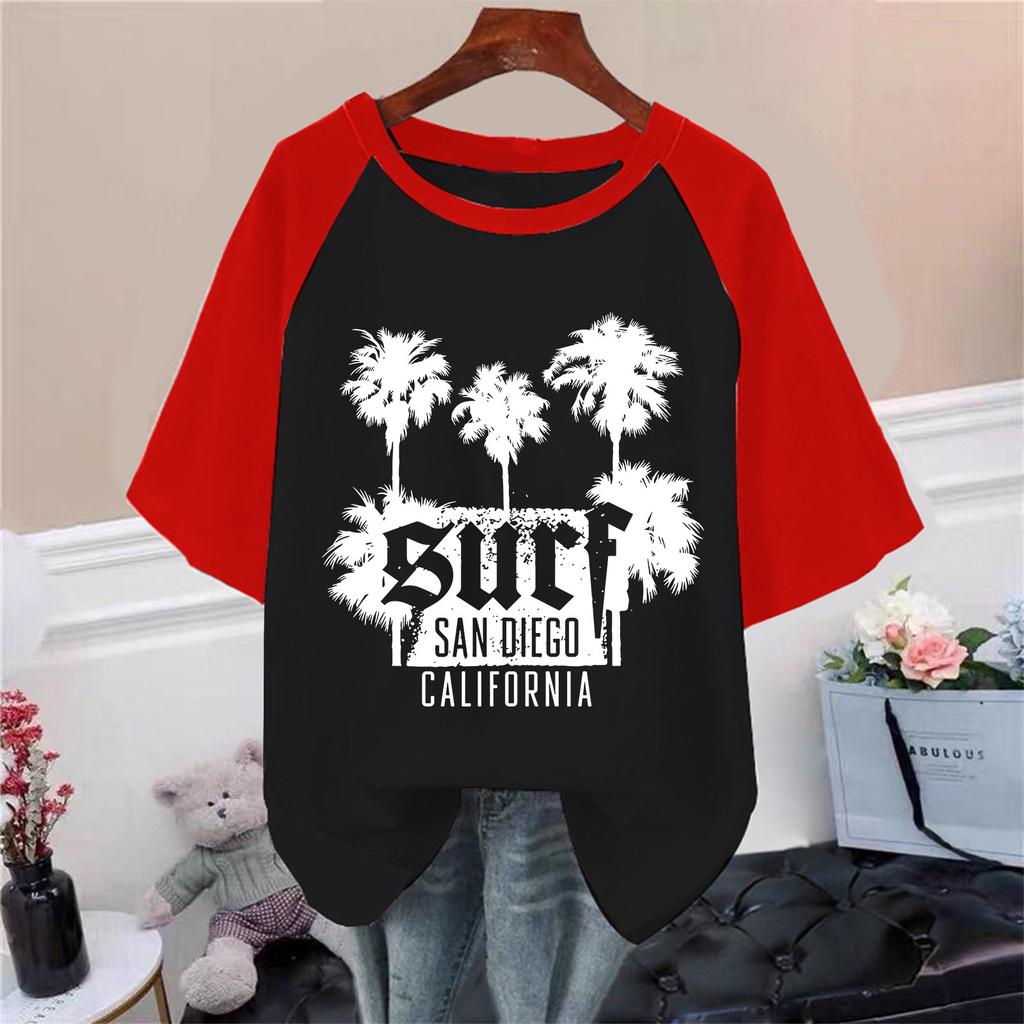 Dame Avslappet Mote Komfortabelt Temperament Strandtre Havtrykk Raglanermer T-skjortetopp