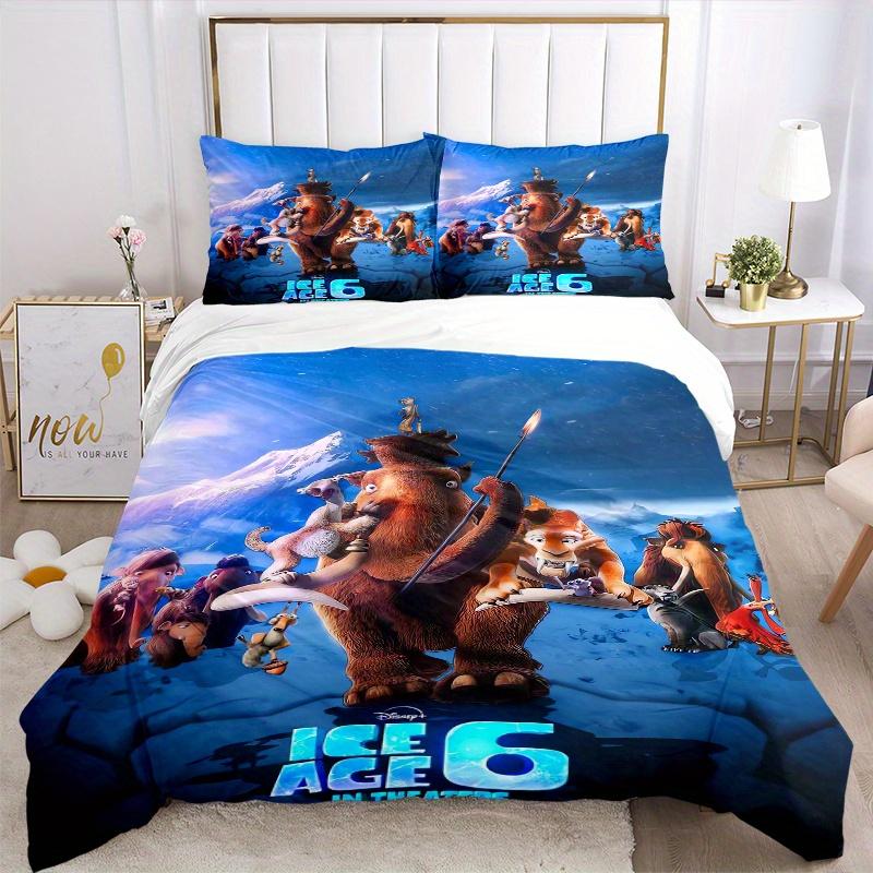 3pcs Ice Age Printed Quilt Set, Includes 1 Quilt Cover and 2 Pillowcases, Machine Washable, Suitable for All Seasons.Q057