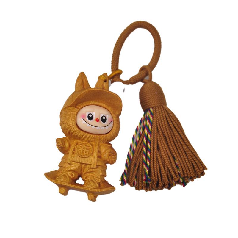 Goldenes Sandelholz Labubu Puppe: Niedlicher Handy-Anhänger, Regenbogen-Spielzeugfigur, Heilendes System Geburtstagsgeschenk für Kinder