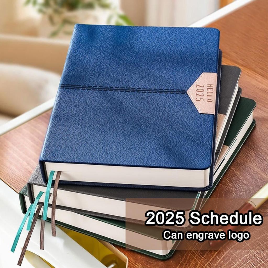 A5 Leather 2025 Business Schedule, Student Daily Planner, 365-day Record Book, Notepad, Memo, 200 Sheets, 400 Pages