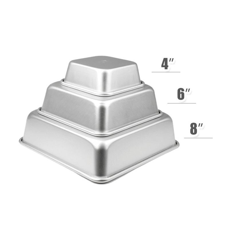 

3 PC Square Aluminum Alloy Chiffon Cake Mould 4/6/8 Inches Baking Snowflake Crisp Nougat Cake Decorating Mold With Fixed Bottom