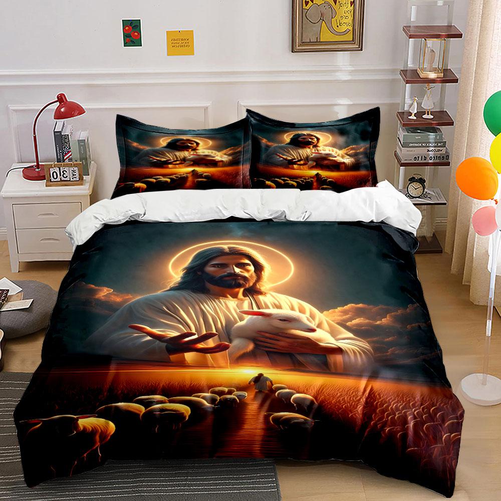 Jesus holding a lamb. Bedding sets Duvet cover sets Duvet covers Pillowcases(1*Duvet Cover 2*Pillowcases without duvet insert)