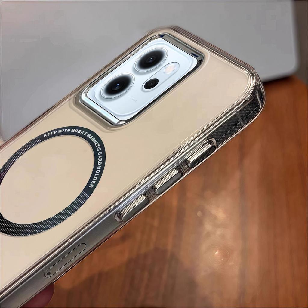 Case for OPPO Reno14 F 5G Minimal Semi-Transparent Magnetic Casing Raised Electroplated Lens Bezel Anti-Slip Drop Resistant Protective Shell