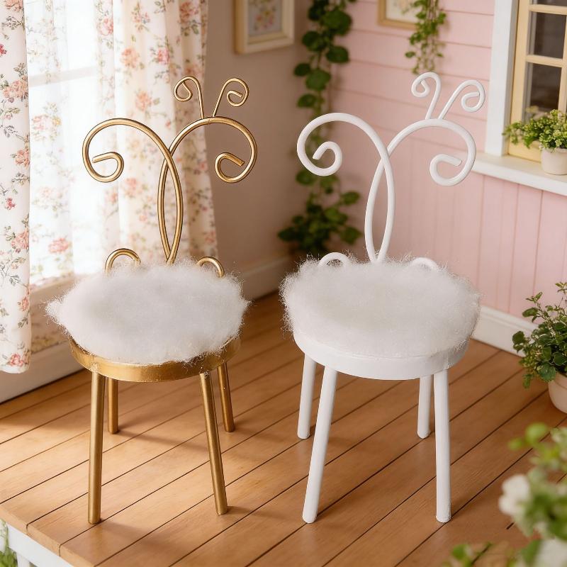 1Pcs Iron Art Back Chair Seat For DIY Scene Model Decoration 1:12 Scale Dollhouse Mini Chair Furniture Model Photo Props
