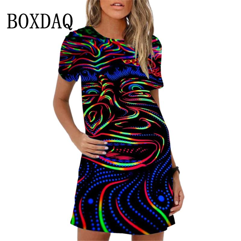 Fashion Owl Print Women Dress Summer Loose Mini Dress 3D Pattern Short Sleeve O-Neck Casual Female Dress