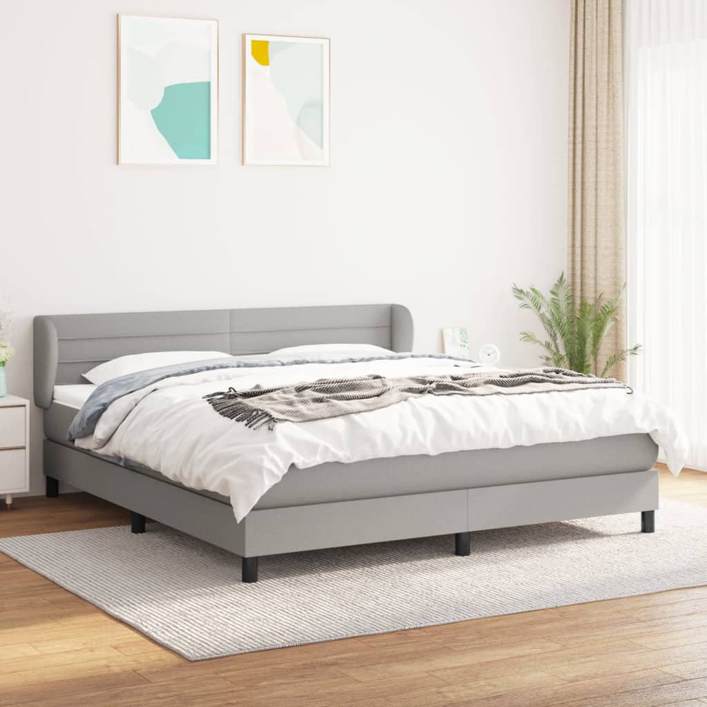 Box Spring Bed with Mattress Light Grey 160 x 200 cm Fabric