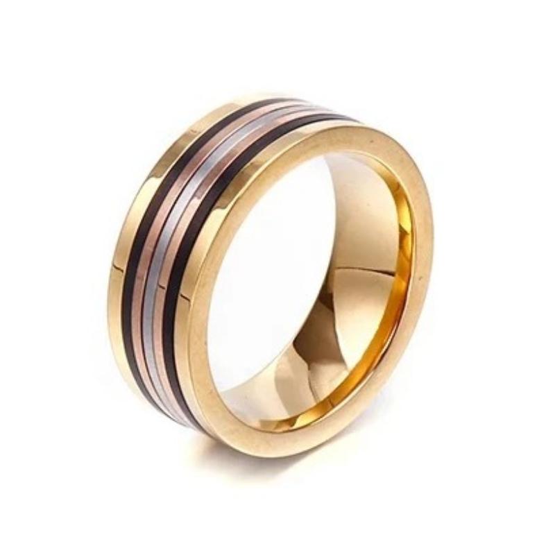 8MM Wide Trendy Gold Color Stainless Steel Rings For Men Women Double Color Engagement Wedding Band Ring Jewelry