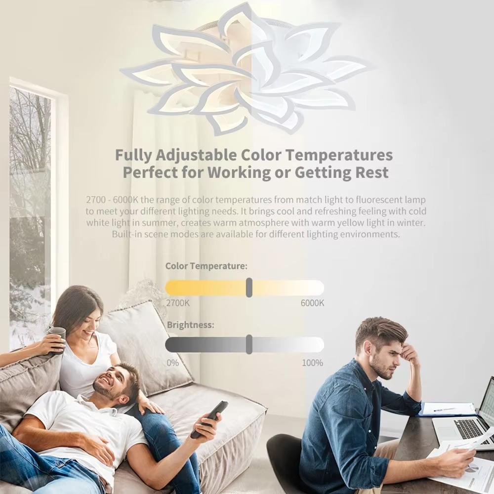 LED ceiling lamp with dimmable brightness Lotus decorative art lighting fixtures cold and warm light intelligent remote control