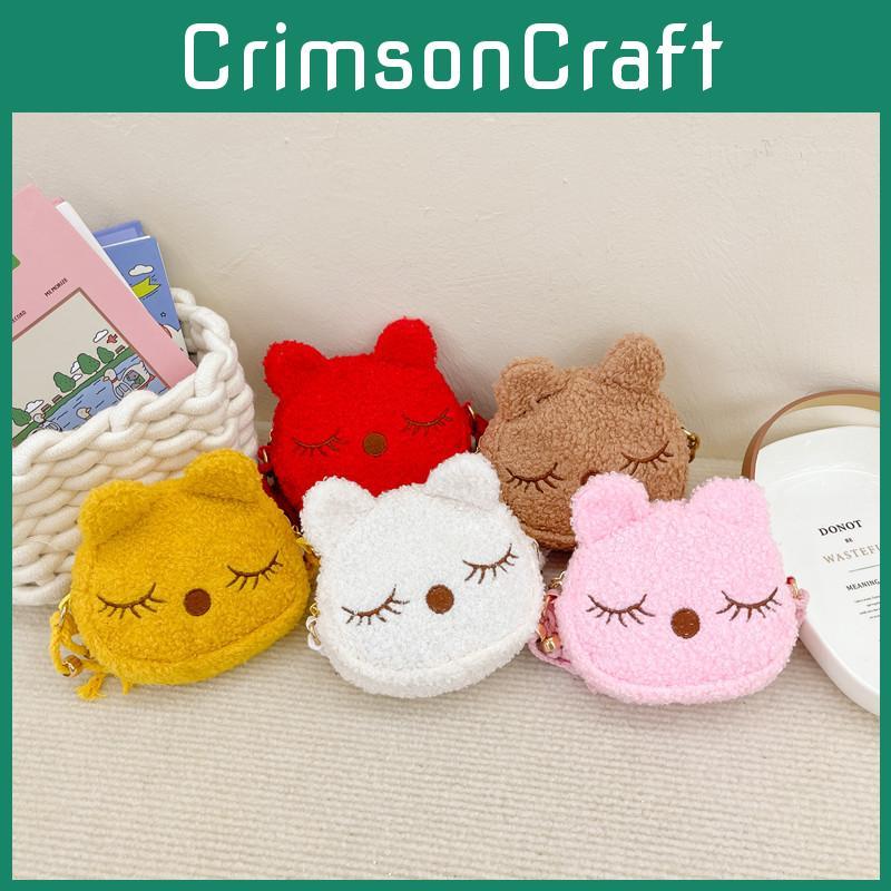 Childrens Plush Cat Shoulder Bag With Zipper Pocket For Daily Use