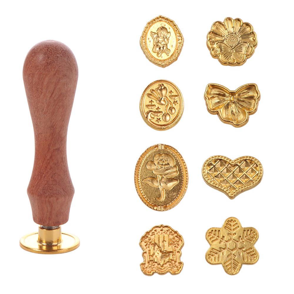 8/10/12 Stück Retro Lacksiegel Kopfstempel Set Kreativ Rosenblüten Emaillierte Siegelköpfe Mehrfachform mit Holzgriff