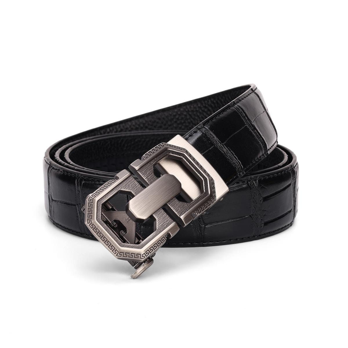 

Durable Embossed Men s Genuine Leather Belt with Automatic Buckle 115 cm