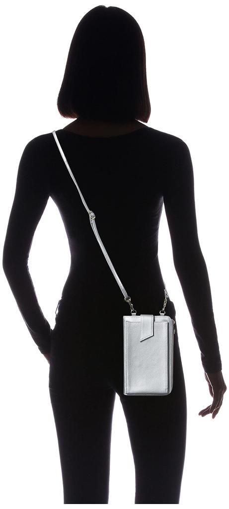 Eleglow Italian Leather Smartphone Shoulder Bag, Mini Shoulder Bag, Chrome Leather, REESE, No. 72762, Women's, Silver and Gray